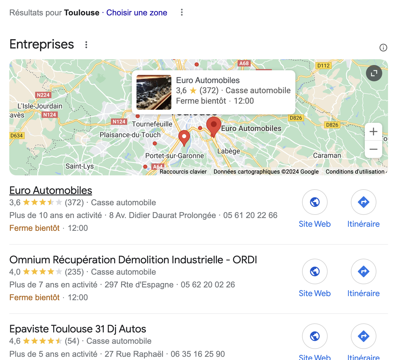 Résultat recherche casse automobile à proximité de Toulouse